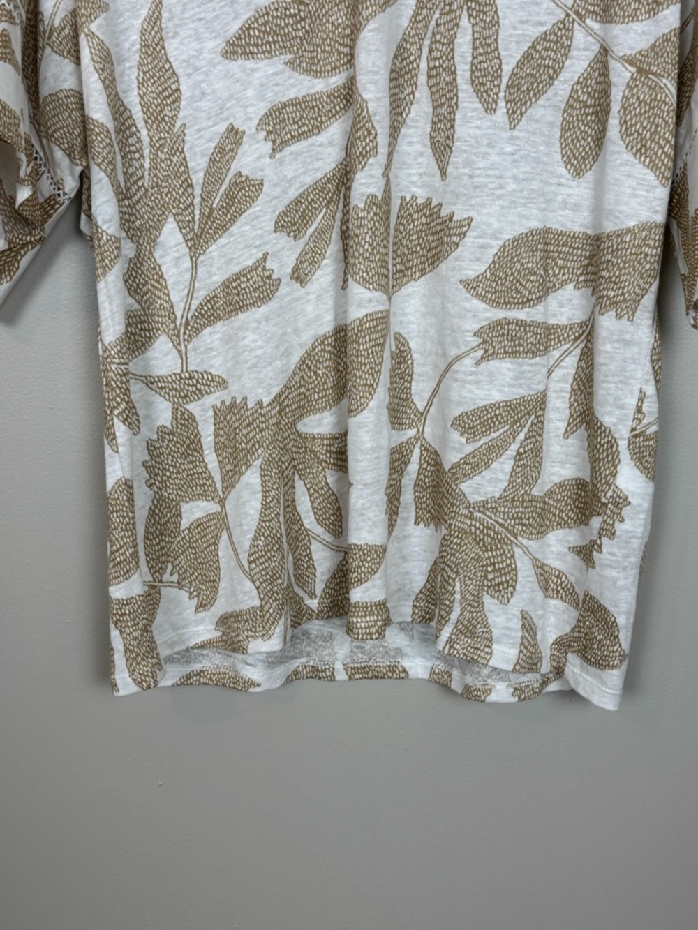 Chicos‎ Top Womens Lg 100% Linen Leaves Flutter Sleeve V-Neck Knit in Sycamore - Picture 3 of 9